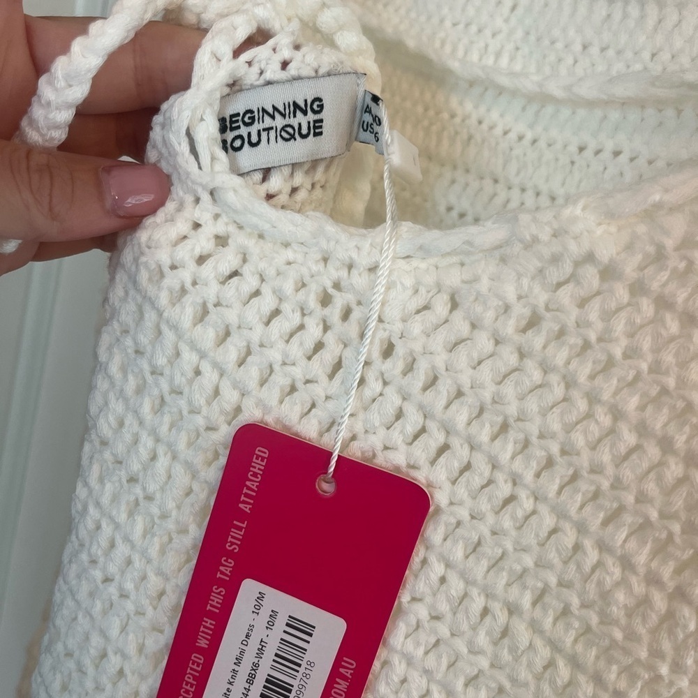 Beginning Boutique White Crochet Mini Dress NWT - Picture 4 of 4